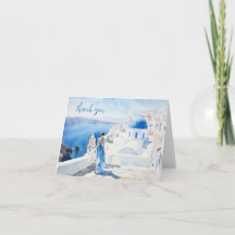 Meisje in Santorini, Watercolor, Dankkaart