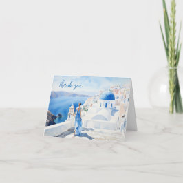Meisje in Santorini, Watercolor, Dankkaart Bedankkaart