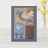 Meisje in strepen met twee vogelskaart kaart (Gele Bloem)