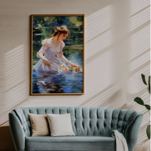 Meisje in Vijver Impressionisme Foto Afdruk