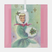 Meisje in winterkat Retro Pink en Blue Ornament (Voorkant)