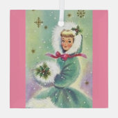 Meisje in winterkat Retro Pink en Blue Ornament (Achterkant)