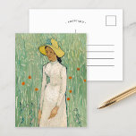 Meisje in Wit | Vincent Van Gogh Briefkaart<br><div class="desc">Meisje in het wit (1890) | Origineel kunstwerk van de Nederlandse post-impressionist Vincent Van Gogh (1853-1890). Het schilderij toont een vrouw met een wit pet en een geel rietje, staande in een zacht groen veld, verspreid over rode bloemen. Gebruik de ontwerpgereedschappen om aangepaste tekst toe te voegen of het afbeelding...</div>