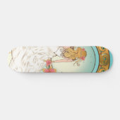 Meisje in witte gans met roze lippenbloemen persoonlijk skateboard (Horizontaal)