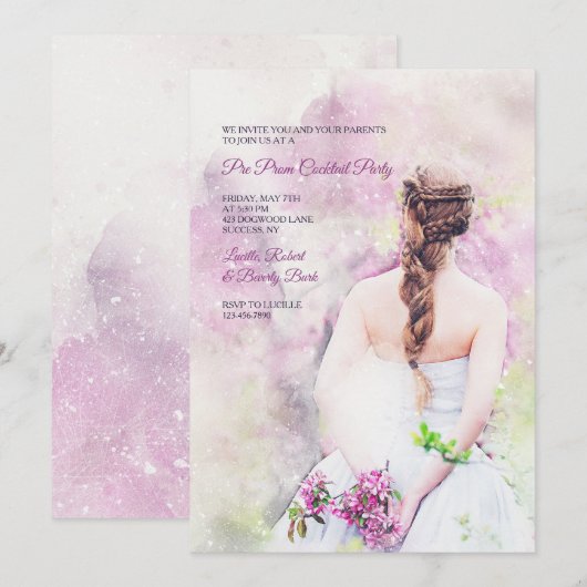 Meisje in witte jurk pre-prom feest uitnodiging (Voorkant / Achterkant)