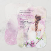 Meisje in witte jurk Quinceañera uitnodiging (Voorkant / Achterkant)