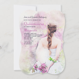 Meisje in witte jurk Quinceañera uitnodiging