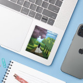 Meisje in witte jurk sticker (Laptop met iPhone)