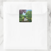 Meisje in witte jurk vierkante sticker (Tas)