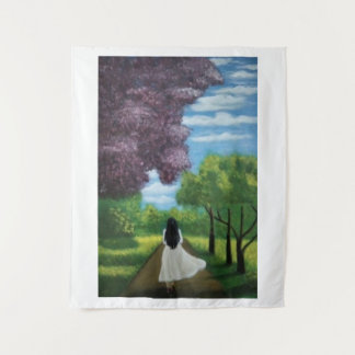 Meisje in witte jurk wandkleed