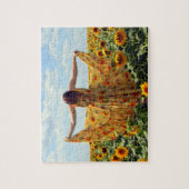 Meisje in zonnebloemveld legpuzzel (Verticaal)