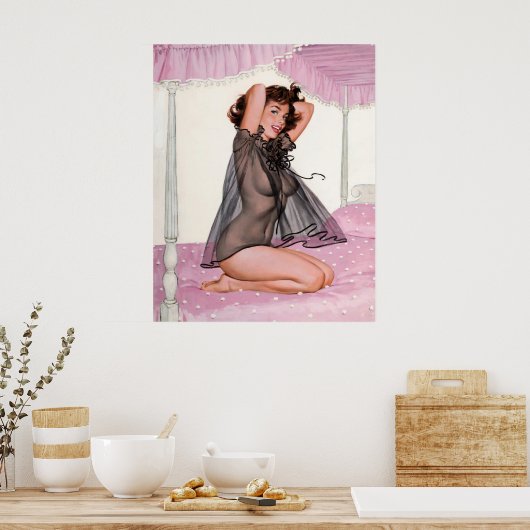 Meisje in zwart negligé  pin-up poster (Keuken)