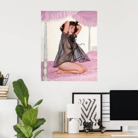 Meisje in zwart negligé  pin-up poster (Thuiskantoor)