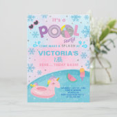 Meisje indoor winter zwembad feest verjaardagsuitn kaart (Staand voorkant)