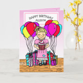 Meisje is gelukkig Verjaardag Kaart (Gele Bloem)