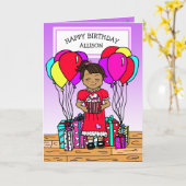 Meisje is gelukkig Verjaardag Kaart (Gele Bloem)