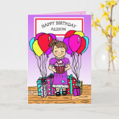 Meisje is gelukkig Verjaardag Kaart (Gele Bloem)