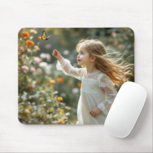 Meisje jaagt op een monarchvlinder muismat