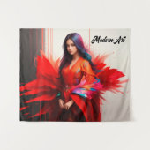 Meisje Japans kimono Aziatisch kleurrijk rood bloe Wandkleed (Voorkant (horizontaal))