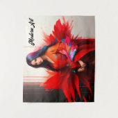 Meisje Japans kimono Aziatisch kleurrijk rood bloe Wandkleed (Voorkant)