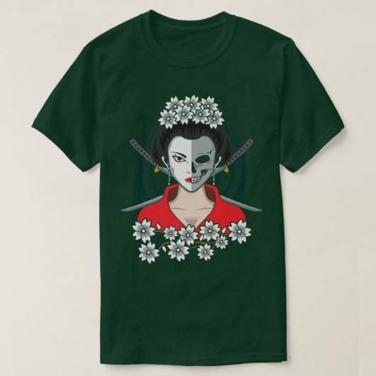 Meisje Japans Samurai Samurai Cat Geisha A T-shirt (Design voorkant)