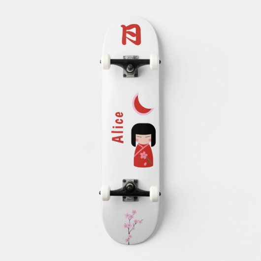 Meisje Japanse stijl met monogram "Moon" en naam Persoonlijk Skateboard (Voorkant)