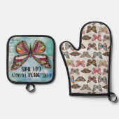 Meisje, je hebt helemaal deze vlinder ovenwant & pannenlap set (Voorkant)