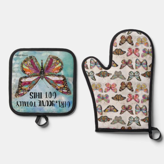 Meisje, je hebt helemaal deze vlinder ovenwant & pannenlap set (Voorkant)