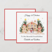 Meisje Jongen 1e Kerst Gingerbread Kerstkaart (Voorkant / Achterkant)