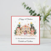 Meisje Jongen 1e Kerst Gingerbread Kerstkaart (Staand voorkant)