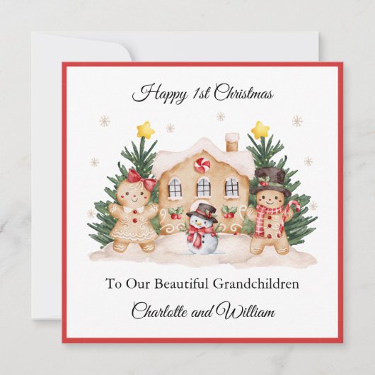 Meisje Jongen 1e Kerst Gingerbread Kerstkaart (Voorkant)