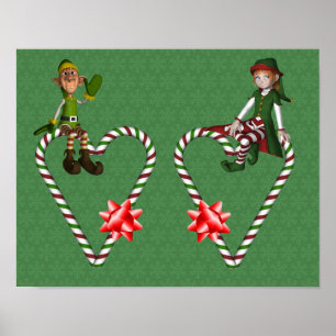 Meisje Jongen Elf Suikerstok Harten Kerst Vakantie Poster