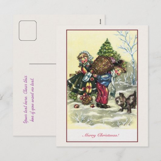  meisje, jongen kerstboom feestdagenkaart (Voorkant / Achterkant)