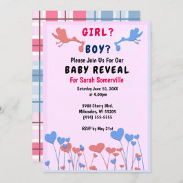 Meisje, jongen onthullen, ooievaars, hart bloem Ba Kaart