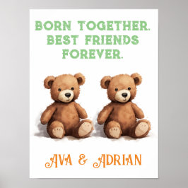 Meisje & Jongen Tweeling Kwekerij,  Teddyberen, Poster