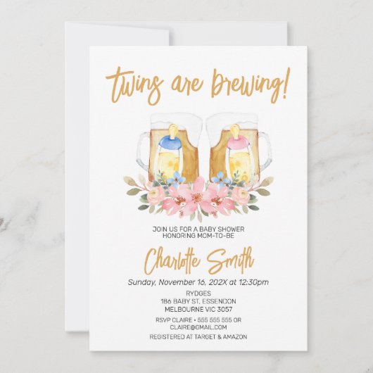 Meisje Jongen Twins Baby is Brouwen Baby shower Kaart (Voorkant)