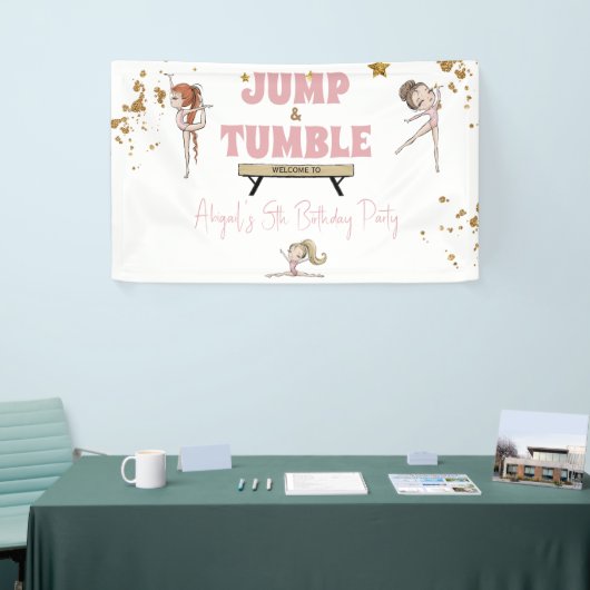 Meisje Jump & Tumble Gymnastiek Verjaardagsfeest Spandoek (Beurs)