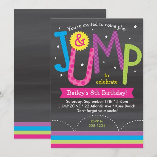 Meisje Jump Verjaardagsfeest Krijtbord Roze Paarse Kaart (Voorkant / Achterkant)