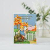 Meisje & kalkoen briefkaart (Staand voorkant)