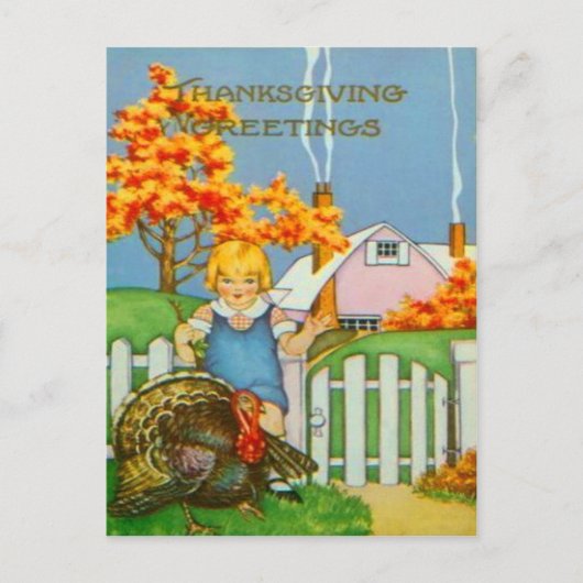 Meisje & kalkoen briefkaart (Voorkant)