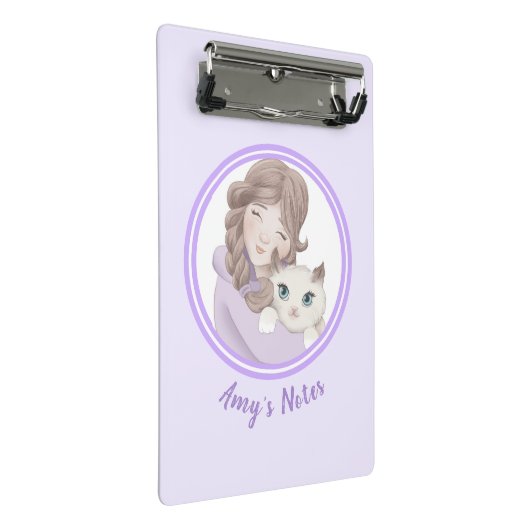 Meisje & Kat Aanpasbare Kinderen Mini Klembord (Schuin)
