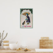 Meisje, kat en hond onder het paraplu in sneeuw-Vi Poster (Keuken)