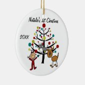 Meisje, kat, hond, eerste Kerstmis Gepersonaliseer Keramisch Ornament (Rechts)