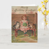 Meisje Kat Kitten Bloemen Verjaardag Kaart (Gele Bloem)