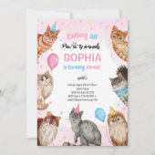 Meisje Kat Pawty Dieren Verjaardag Kaart (Voorkant)