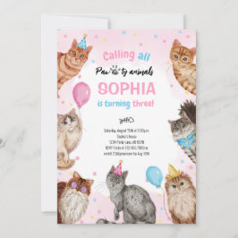 Meisje Kat Pawty Dieren Verjaardag Kaart