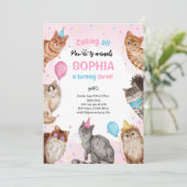 Meisje Kat Pawty Dieren Verjaardag Kaart (Staand voorkant)