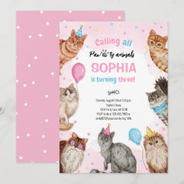 Meisje Kat Pawty Dieren Verjaardag Kaart