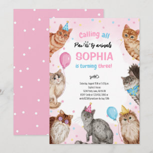 Meisje Kat Pawty Dieren Verjaardag Kaart
