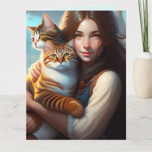 MEISJE KATTEN KUNST MOOIE Wenskaart Kaart